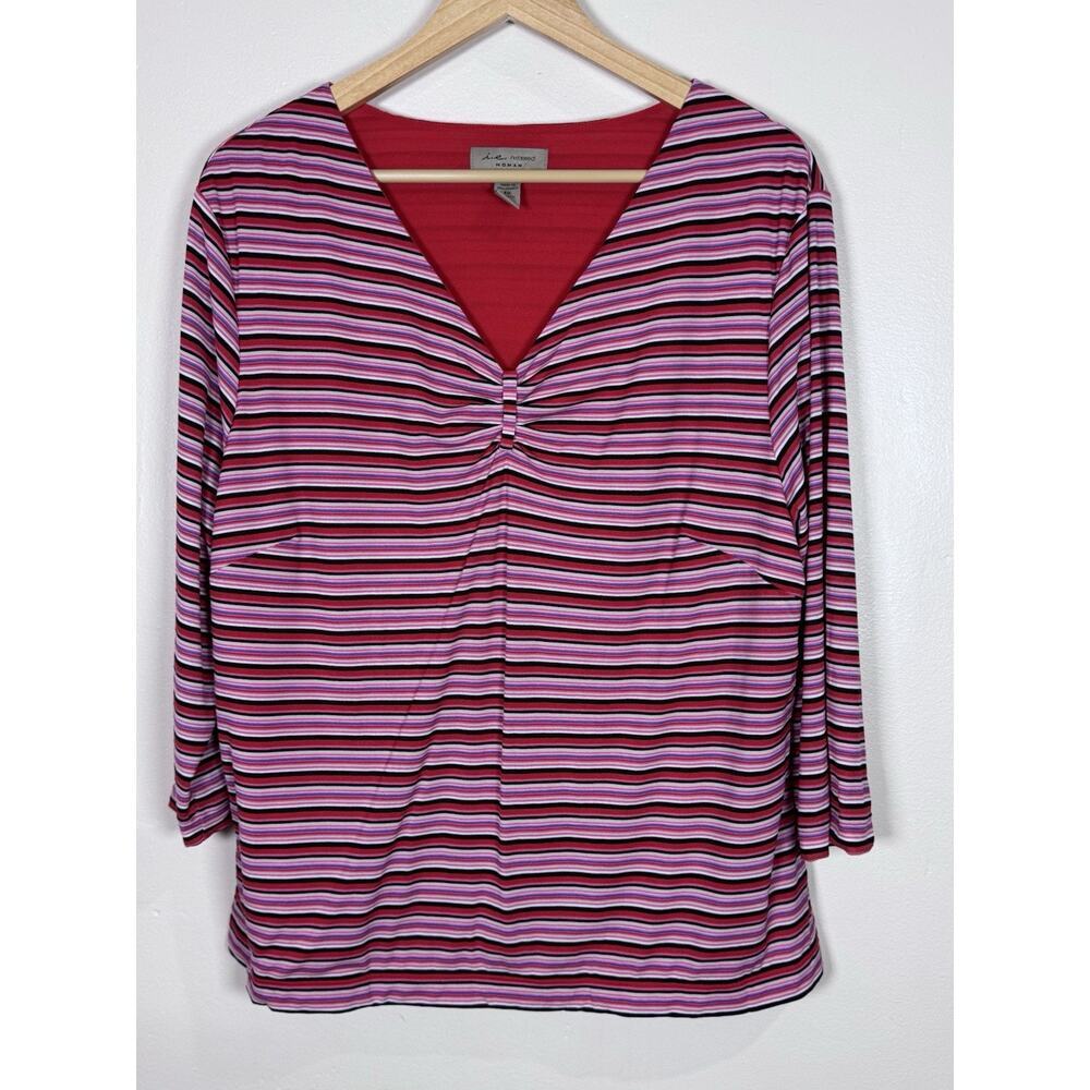 i.e. relaxed Woman Plus Size Top Nylon Mesh Stretch V Neck Striped 90s Y2K 1X